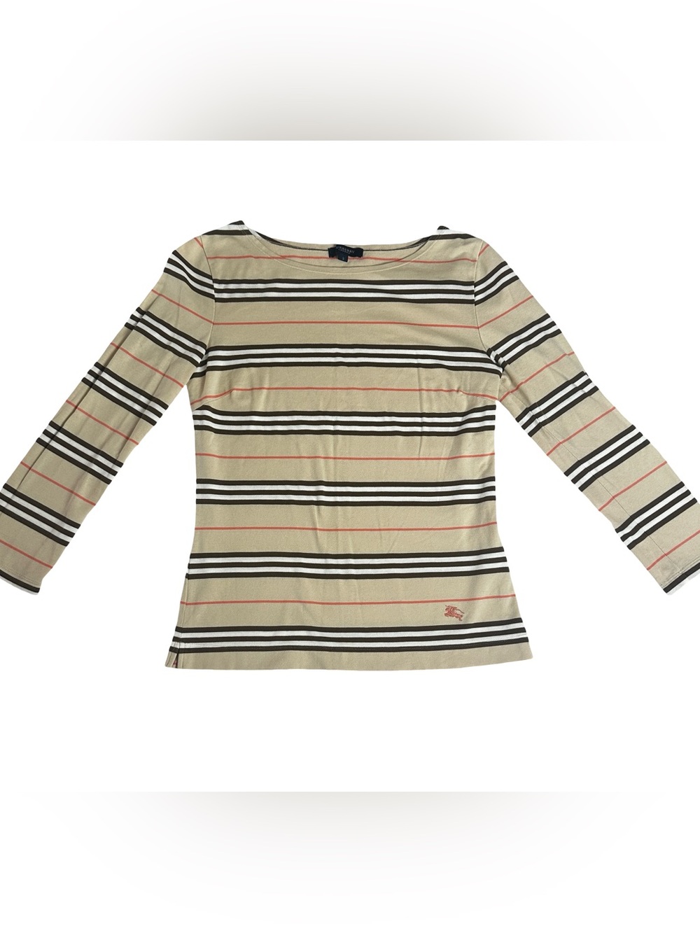 Burberry Cream Striped Long-Sleeve Tee with Brown & Pink Accents Size 2